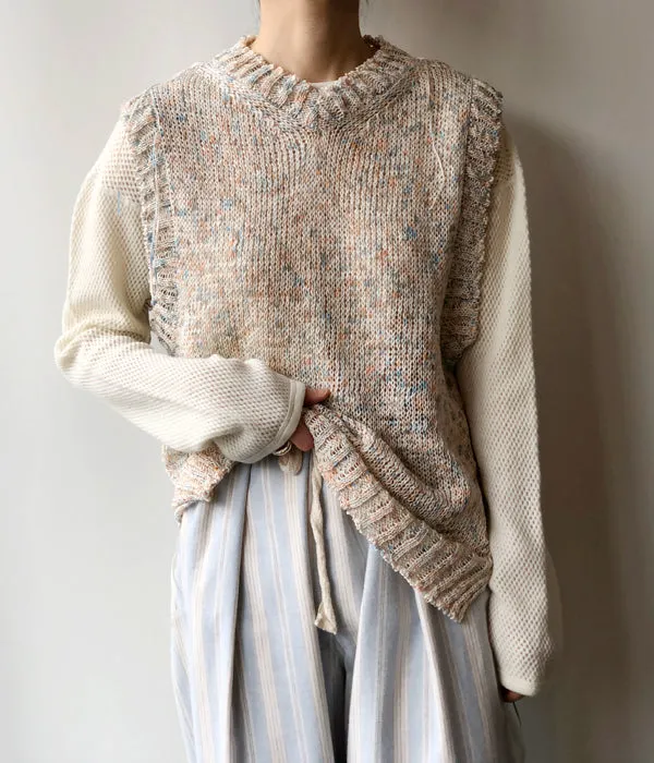 TAN/PAINTED YARN VEST(BLUE ORANGE)
