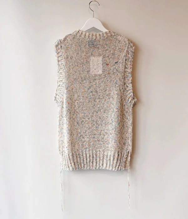 TAN/PAINTED YARN VEST(BLUE ORANGE)