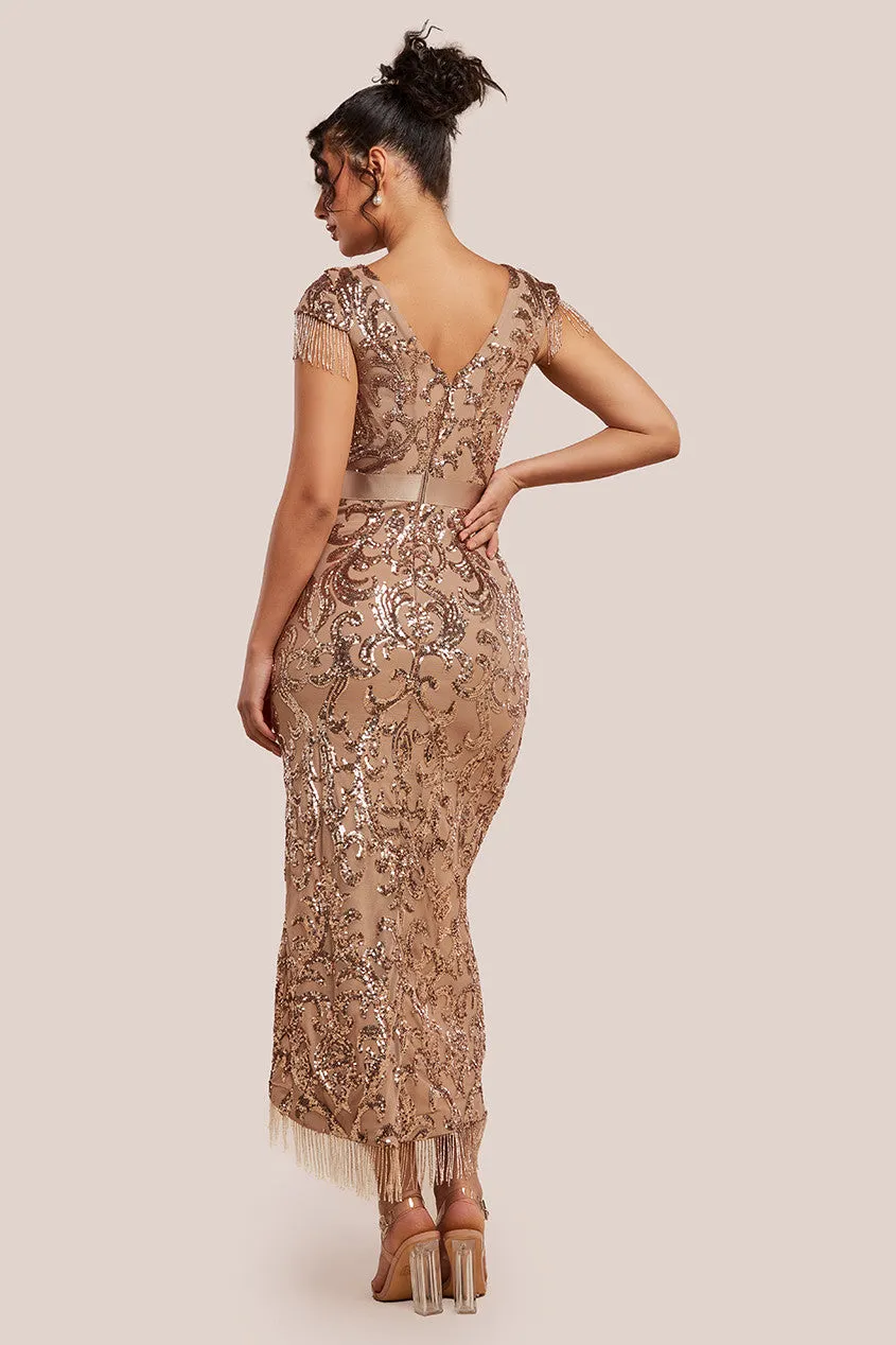 Tassel Split Maxi Dress - Champagne by Goddiva