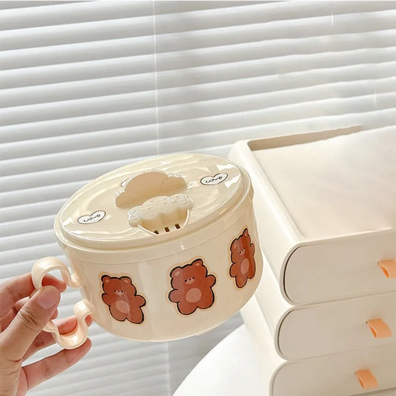 Teddy Bear Ramen Bowl With Lid
