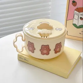 Teddy Bear Ramen Bowl With Lid