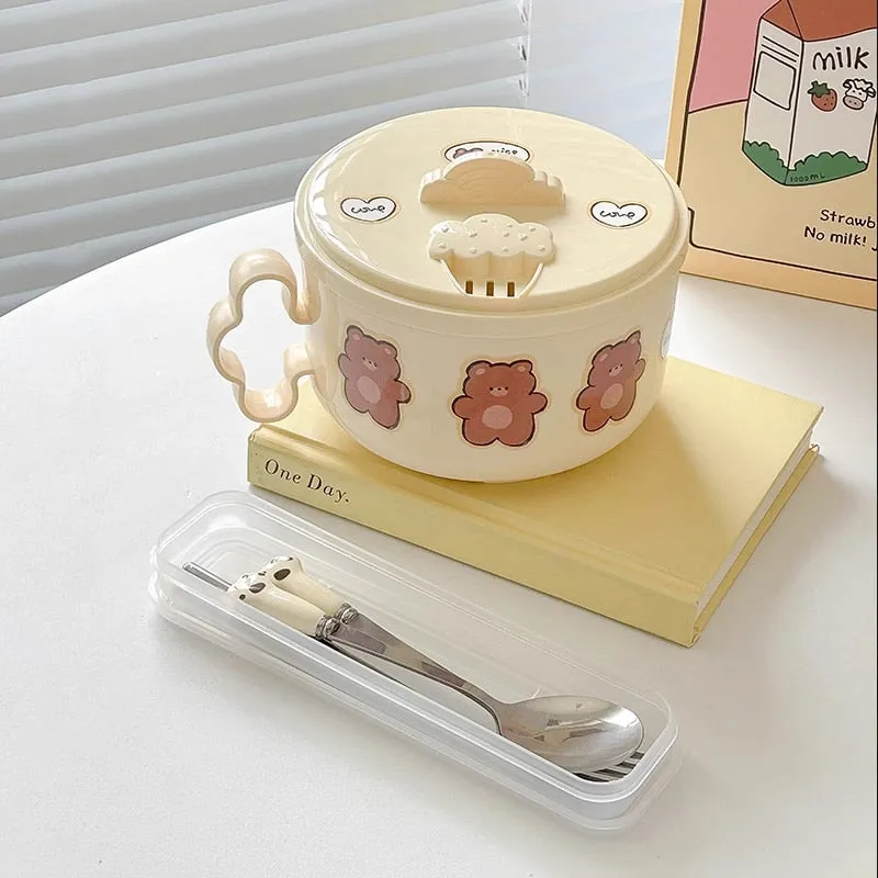 Teddy Bear Ramen Bowl With Lid