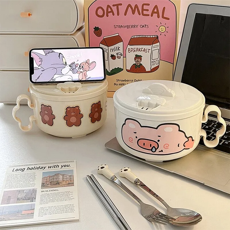 Teddy Bear Ramen Bowl With Lid