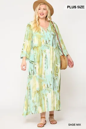 Tie Dye Multi Color Printed Maxi Dress With Lace Up