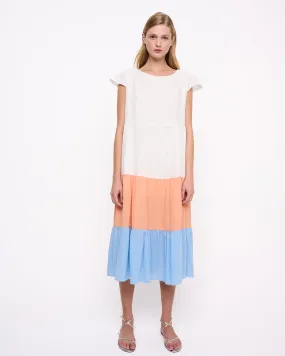 Tiered 3 Color Midi Dress White