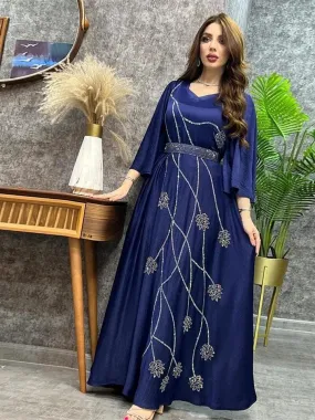 Turkey Muslim Dress Women Abaya Diamond Lace-up Party Dress S 316504