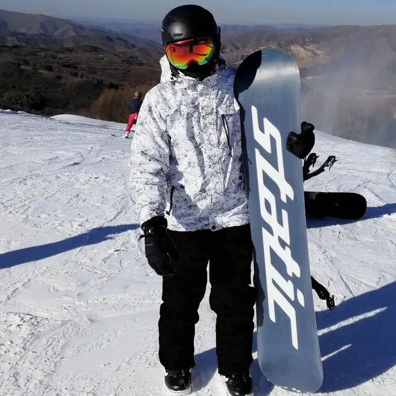 Unisex Marble Pattern Hooded Snowboard Ski Jacket and Pants Set