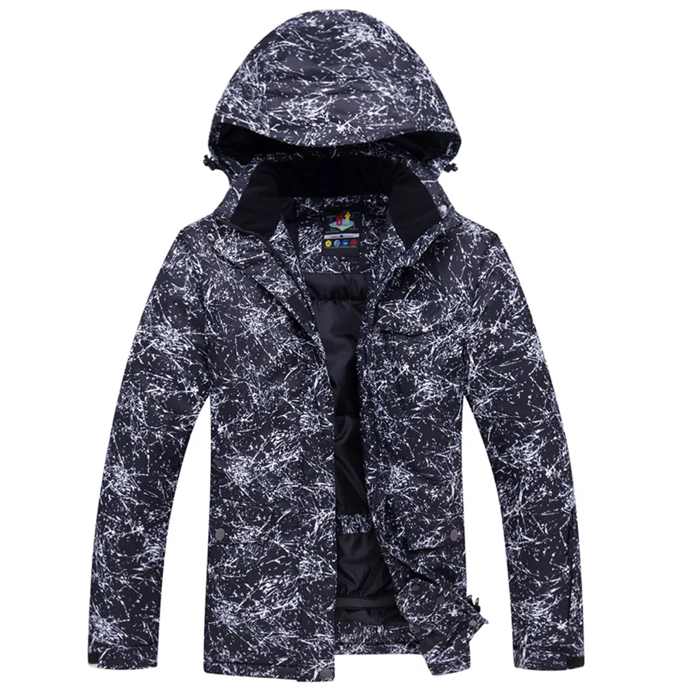 Unisex Marble Pattern Hooded Snowboard Ski Jacket and Pants Set
