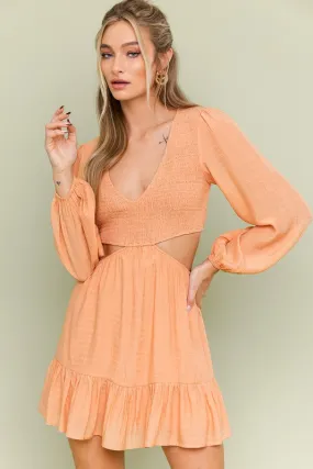 V-Neck Smocking Bodice Dress