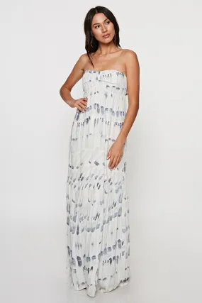 Watercolor Print Strapless Maxi Summer Dress
