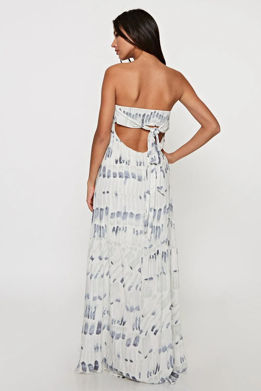 Watercolor Print Strapless Maxi Summer Dress