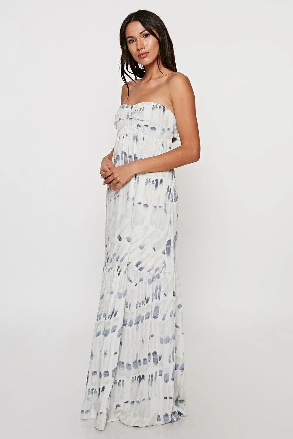 Watercolor Print Strapless Maxi Summer Dress