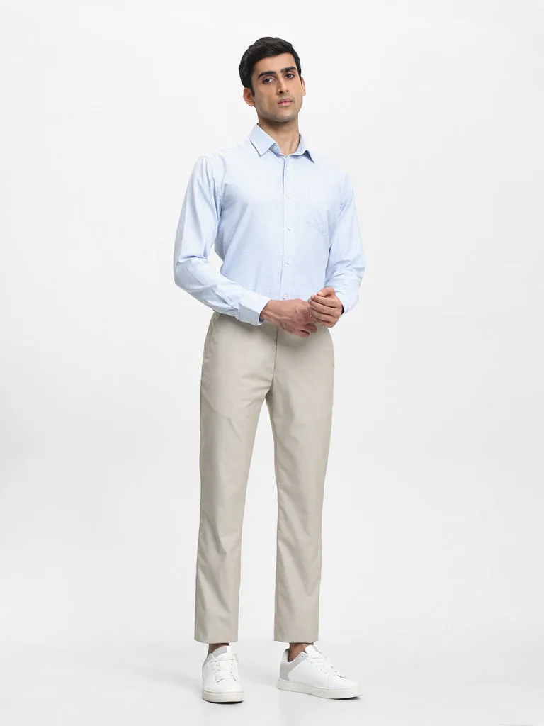 WES Formals Dobby Beige Relaxed-Fit Mid-Rise Trousers