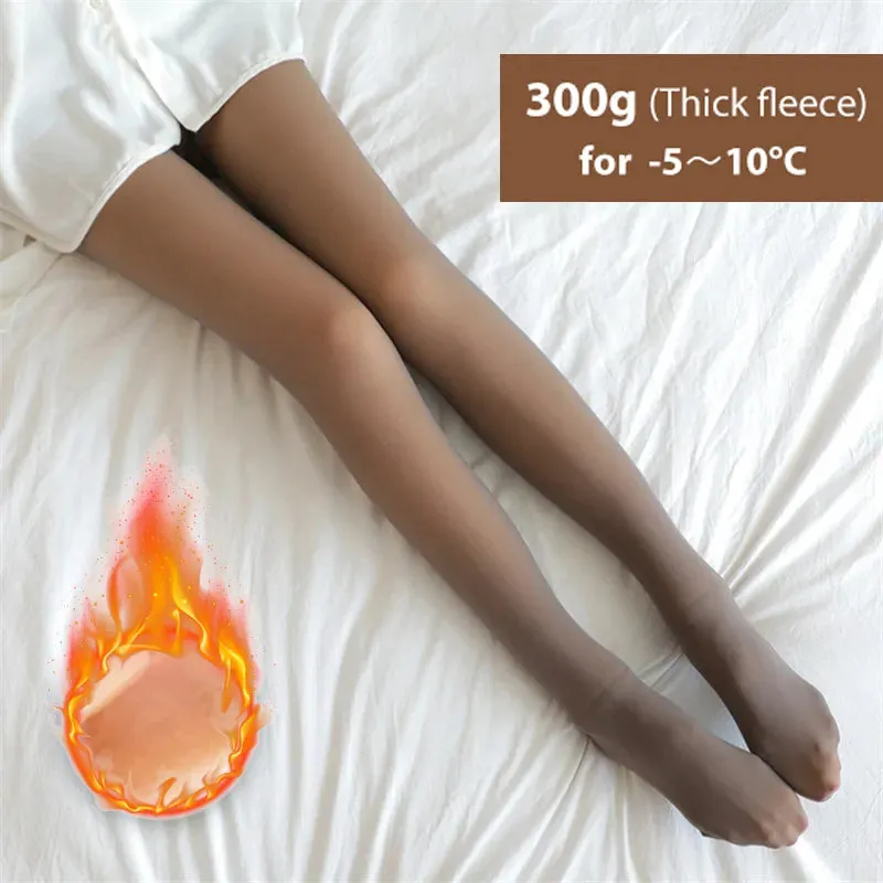 Winter Warm Tights Pantyhose Women Fleece Socks High Waist Thermal Stocking Insulated Pants Fake Translucent Leggings Tights
