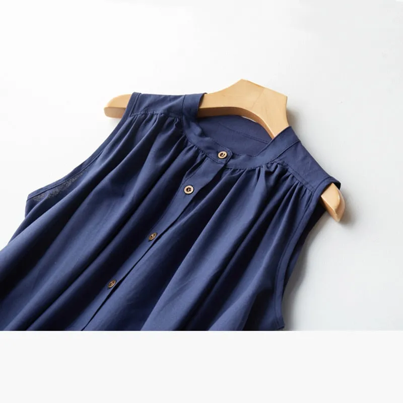 Women New-Coming Loose Casual Solid Sleeveless O-Neck Women Dresses - WD8208