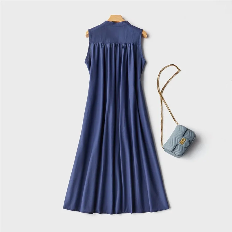 Women New-Coming Loose Casual Solid Sleeveless O-Neck Women Dresses - WD8208