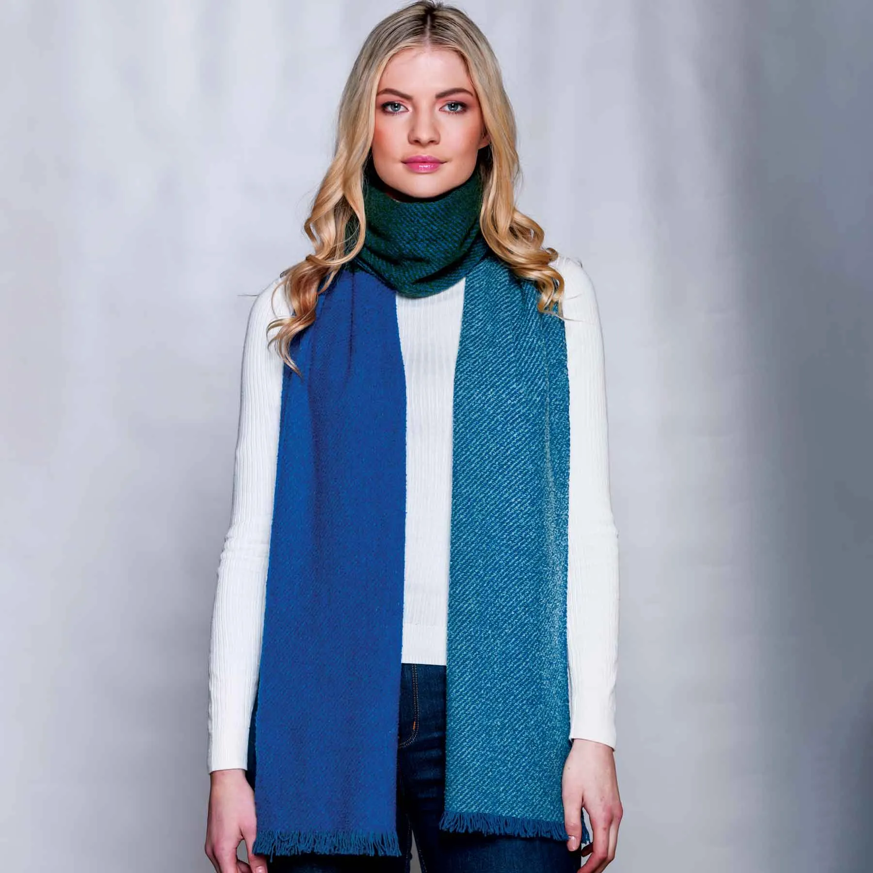 Wool Color Block Scarf- Blue and Green