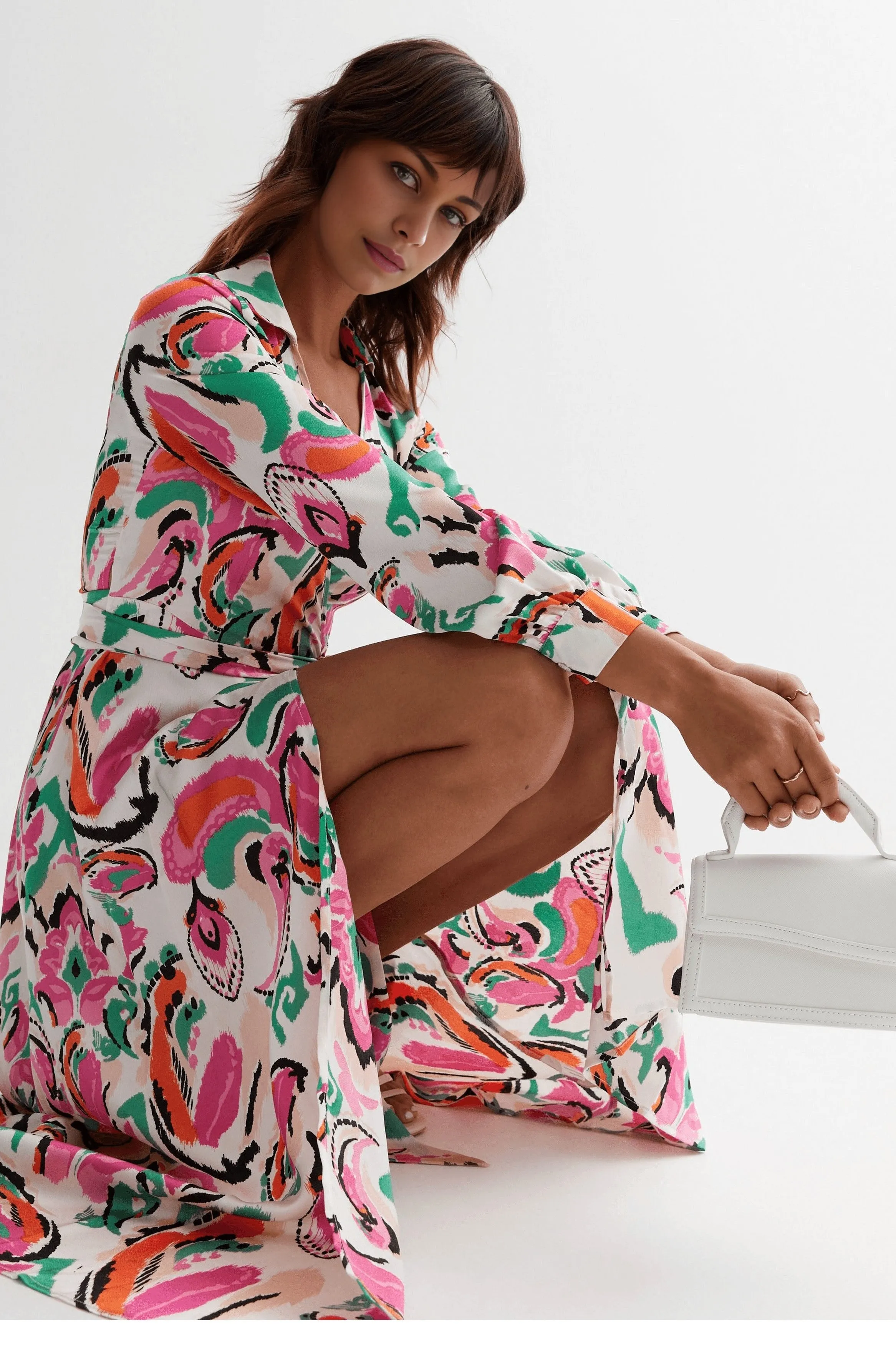 Wrap Shirt Maxi Dress - Pink/Orange