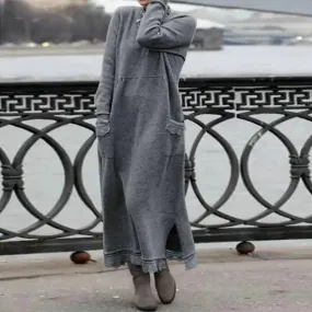 Zanzea Fleece Lining Ankle Length Warm Autumn Winter Solid Color Oversized Warm Pullover Maxi Dress Winter Dress Streetwear S4005448
