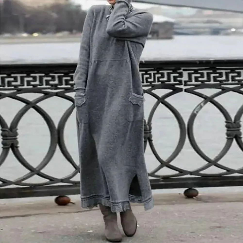 Zanzea Fleece Lining Ankle Length Warm Autumn Winter Solid Color Oversized Warm Pullover Maxi Dress Winter Dress Streetwear S4005448